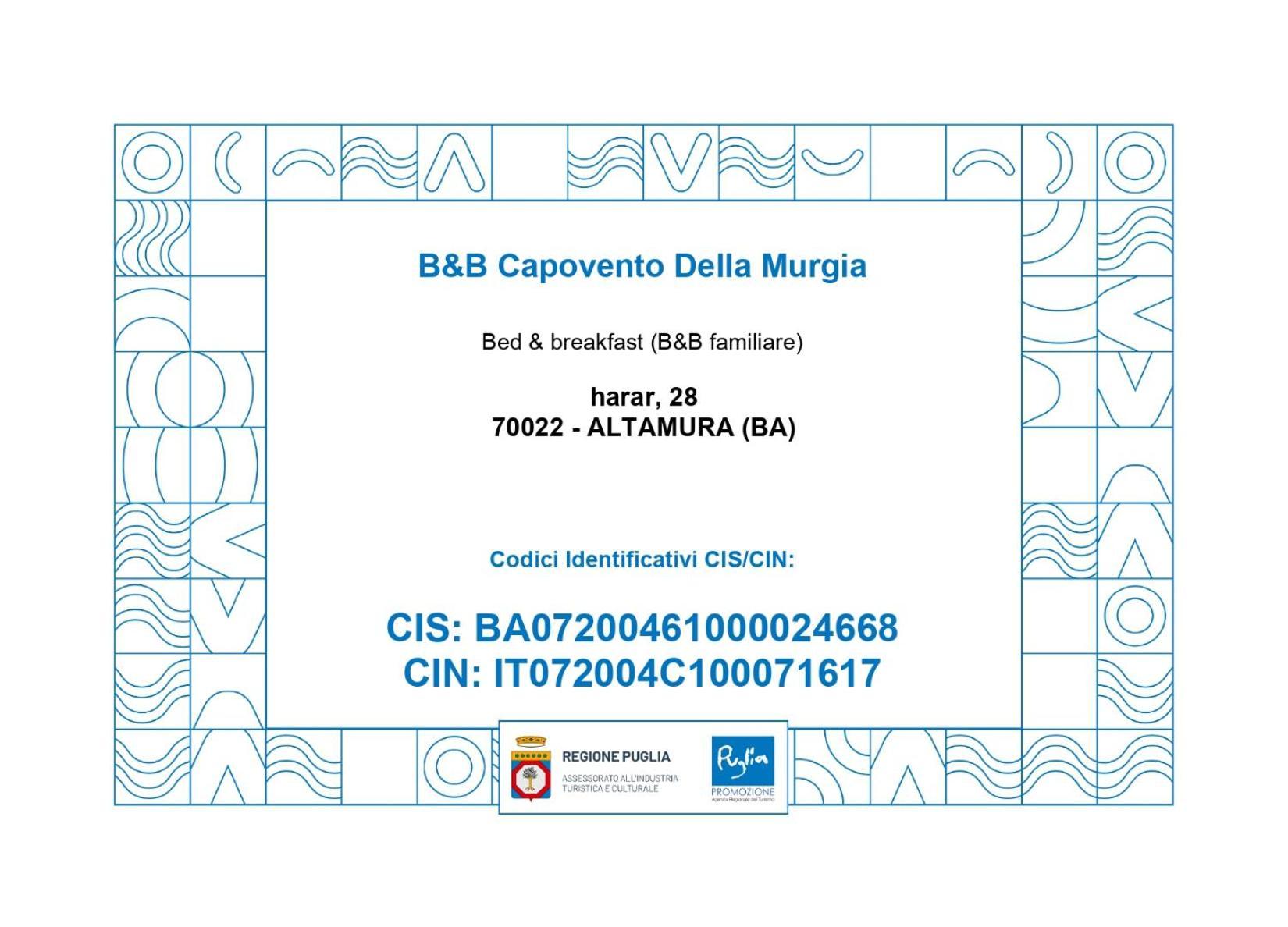 B&B Capovento Della Murgia Altamura Exteriér fotografie
